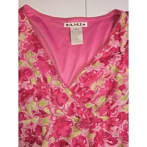 A.M.I. Women's Vintage Y2K Pink Floral Babydoll Top Flutter Sleeve‎ -509